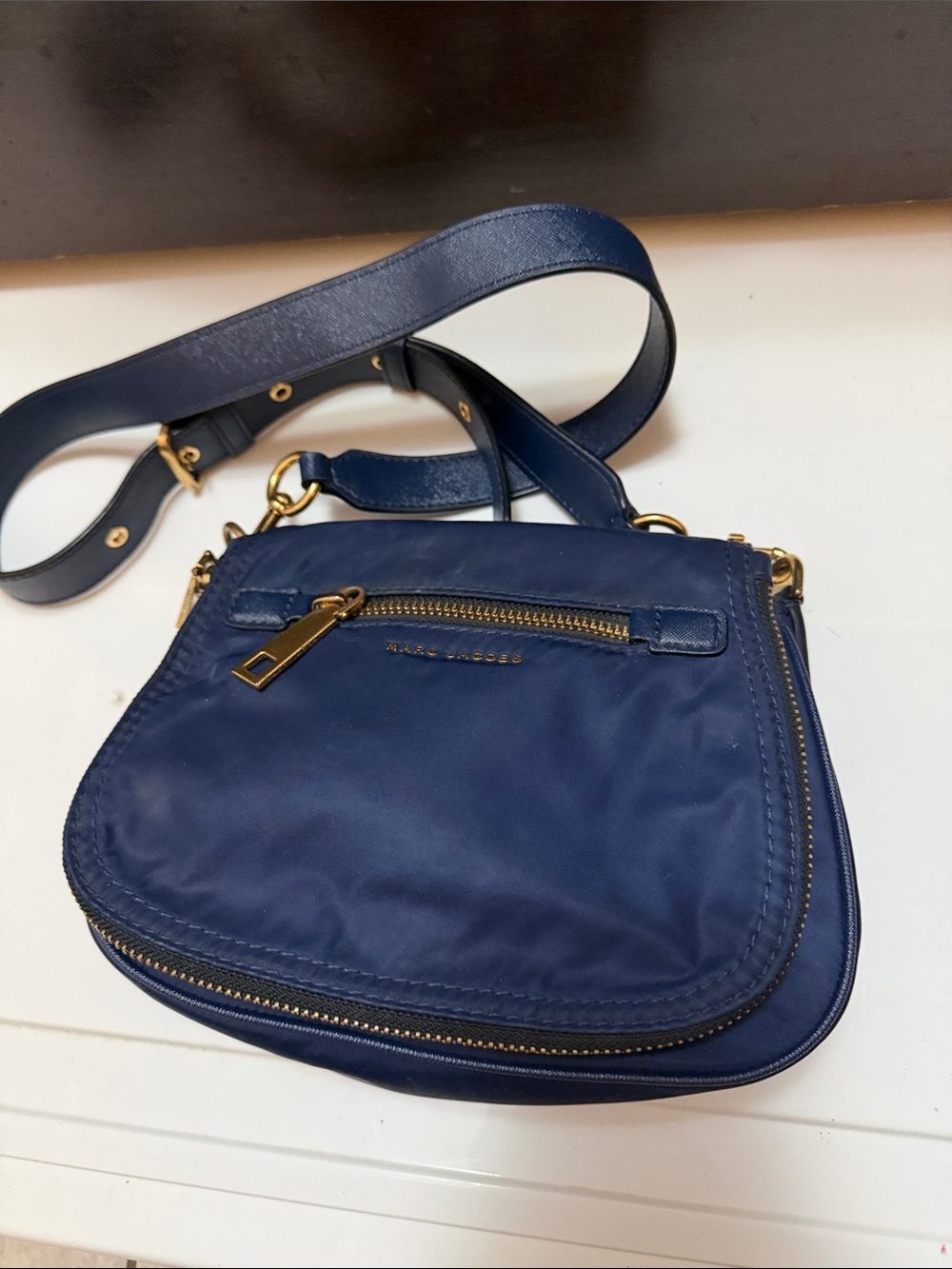 Marc Jacobs Navy Blue Crossbody with Gold Hardware